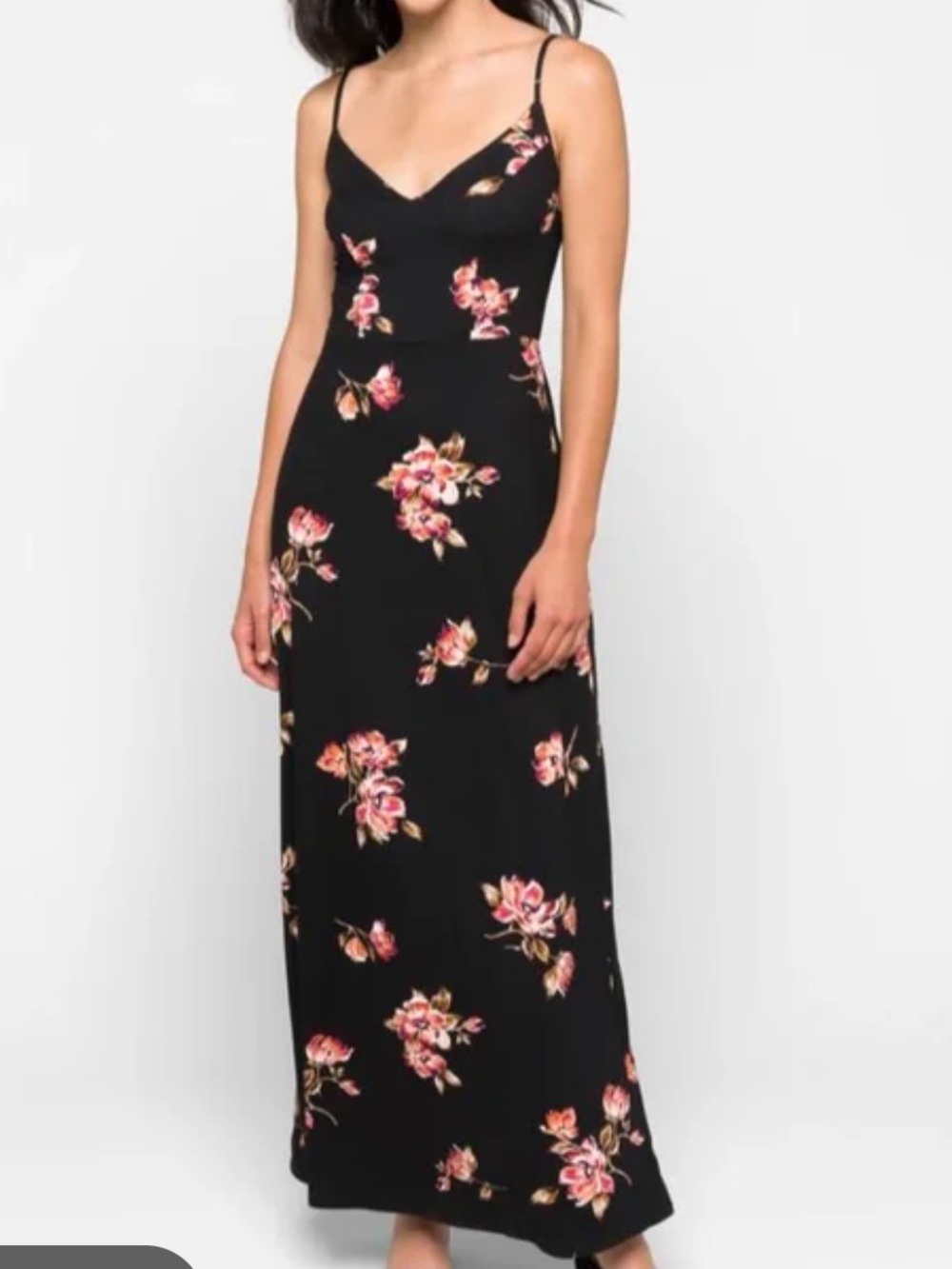 nine britton Black Maxi Dress with Pink Floral Print